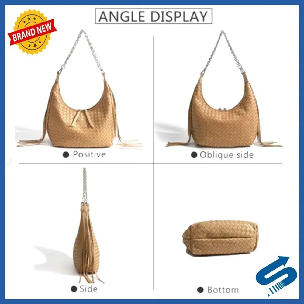 Fringe Hobo Bag Retro Handmade Woven Tote Vegan Leather Shoulder Purse